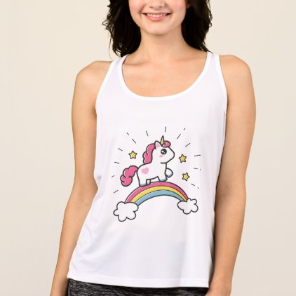 Cute Unicorn On A Rainbow Design Tank Top