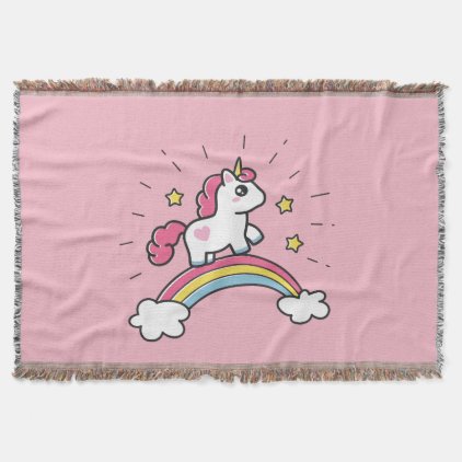 Cute Unicorn On A Rainbow Design Throw