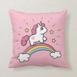 Cute Unicorn On A Rainbow Design Throw Pillow