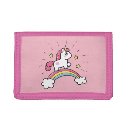 Cute Unicorn On A Rainbow Design Tri-fold Wallet