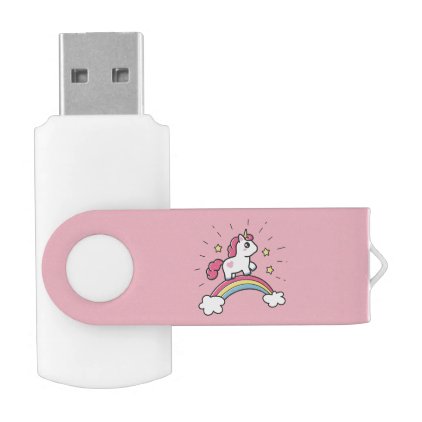 Cute Unicorn On A Rainbow Design USB Flash Drive