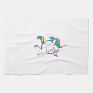 Cute Unicorn on an Aerial Hoop - Magical Illustrat Kitchen Towel