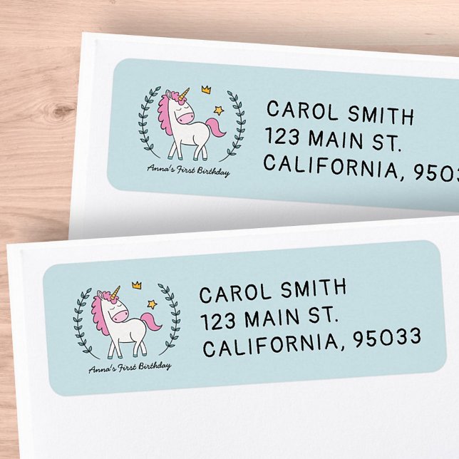 Cute Unicorn on Laurels. Birthday Label (Creator Uploaded)