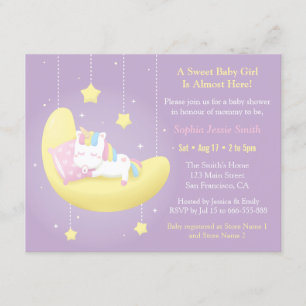 Cute Unicorn on Moon Baby Shower Invitations