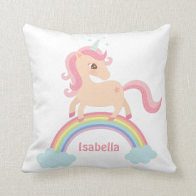 Cute Unicorn on Rainbow Girls Room Decor Pillow