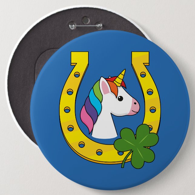 Cute Unicorn on St Patrick's Day Button (Front & Back)