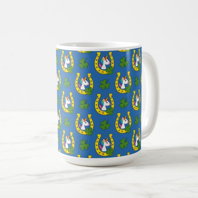 Cute Unicorn on St Patrick's Day Pattern Coffee Mug (Front Right)