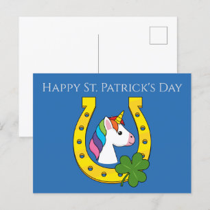 Cute Unicorn on St Patrick's Day   Personalize Holiday Postcard