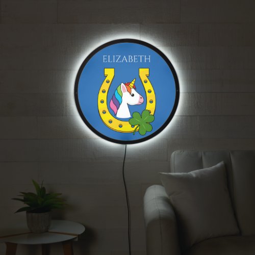 Cute Unicorn on St Patricks Day  Personalize LED Sign