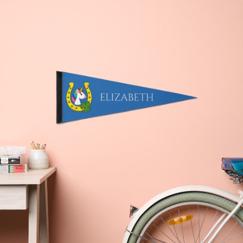 Cute Unicorn on St Patricks Day  Personalize Pennant Flag