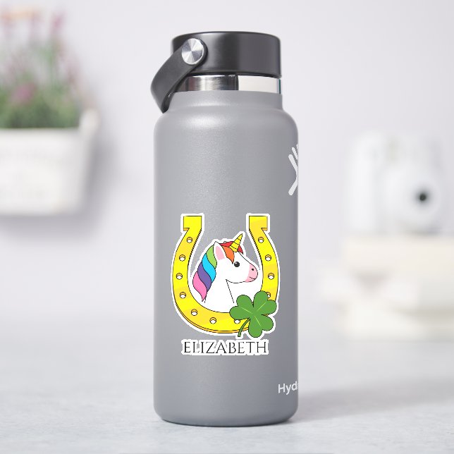 Cute Unicorn on St Patrick's Day Personalize Sticker (HydroFlask)