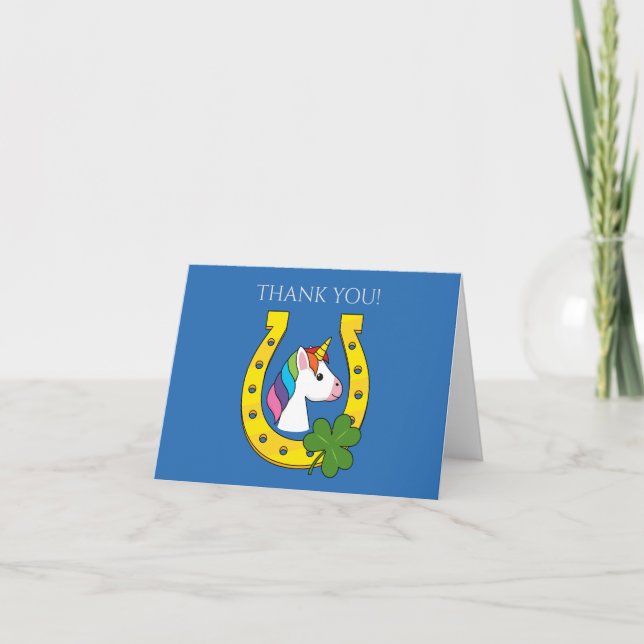 Cute Unicorn on St Patrick's Day | Personalize Thank You Card (Front)