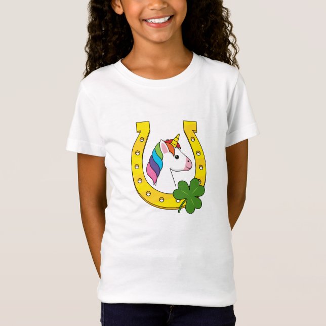 Cute Unicorn on St Patrick's Day T-Shirt (Front)