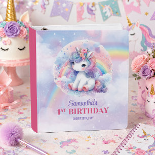 Cute Unicorn Pastel Colors Girl Birthday Binder