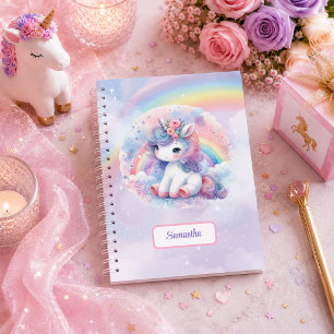 Cute Unicorn Pastel Colors Girl Birthday Custom No Notebook