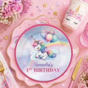 Cute Unicorn Pastel Colors Girl Birthday Party Pla Paper Plates