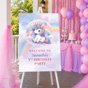 Cute Unicorn Pastel Colors Girl Birthday Welcome S Poster
