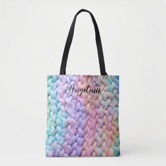 Cute Unicorn Pastel Crochet Patterns Personized Tote Bag (Front)