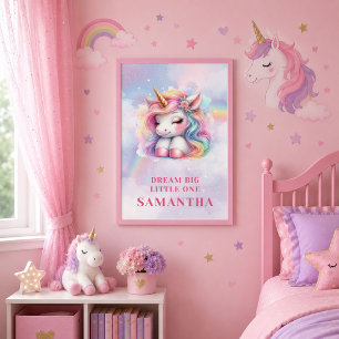 Cute Unicorn Pastel Framed Canvas Kids Decor