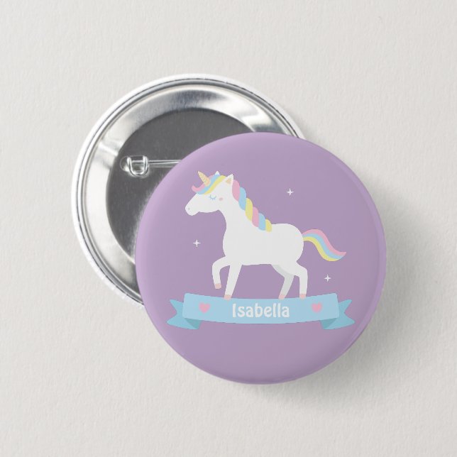 Cute Unicorn Pastel Girls Personalized Button (Front & Back)