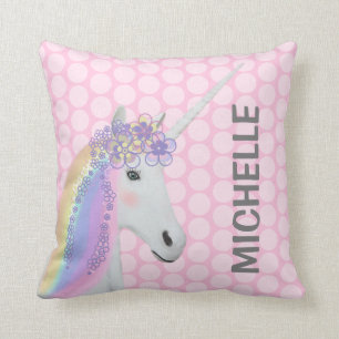 Cute Unicorn Pastel Pink Polka Dots Throw Pillow
