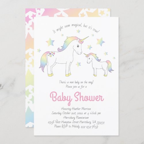 Cute Unicorn Pastel Rainbow Baby Shower Invitation