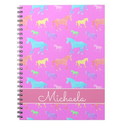 Cute Unicorn Pattern Name Purple Pink Kids School Notebook