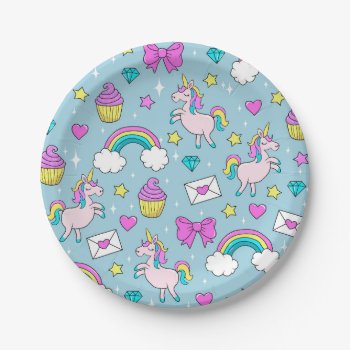Cute Unicorn Pattern Paper Plates by Moma_Art_Shop at Zazzle