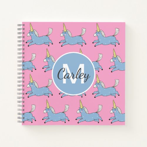 Cute Unicorn Pattern Pink Girly Personalised Notebook