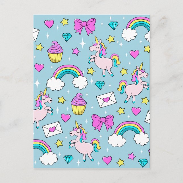 Cute Unicorn Pattern Postcard (Front)