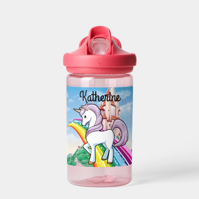 Cute UNICORN Personalize Girl's Name Water Bottle (Front)