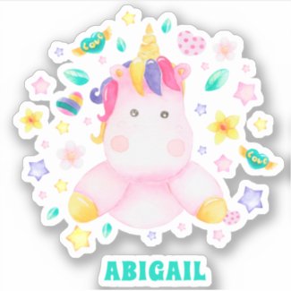 Cute Unicorn - Personalized Blush Pink Kids Sticker