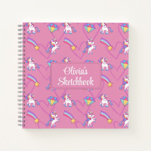 Cute Unicorn Personalized Girl Sketchbook Notebook