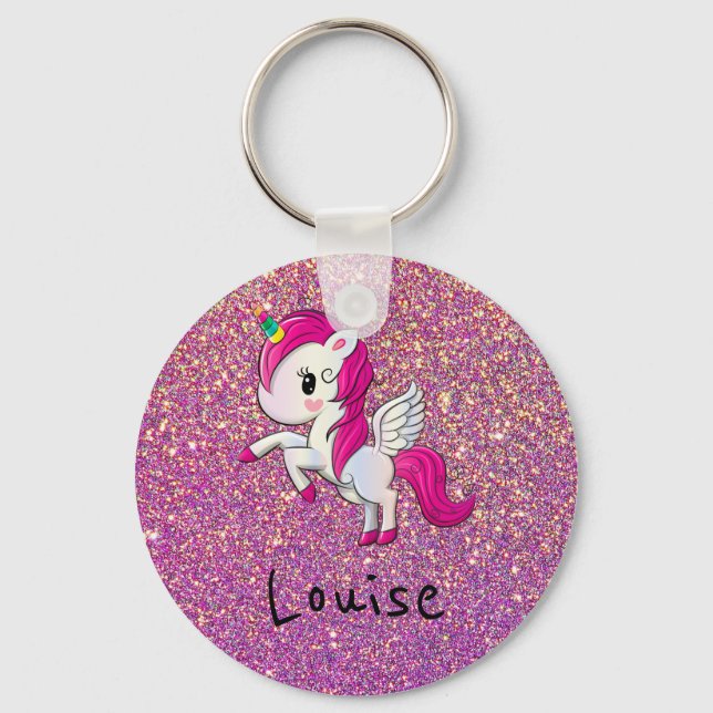 Cute unicorn personalized keychain keyring (Front)