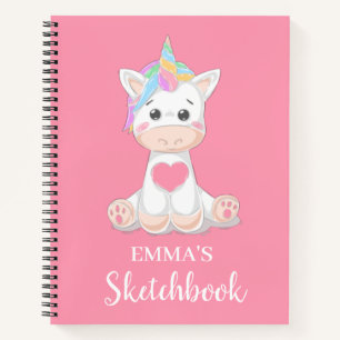 Cute Unicorn Personalized Kids Sketchbook Notebook