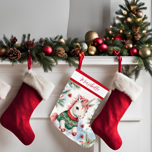 Cute Unicorn Personalized Large Christmas Stocking (Creator Uploaded)