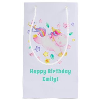 Cute Unicorn - Personalized Lavender Kids Birthday Small Gift Bag