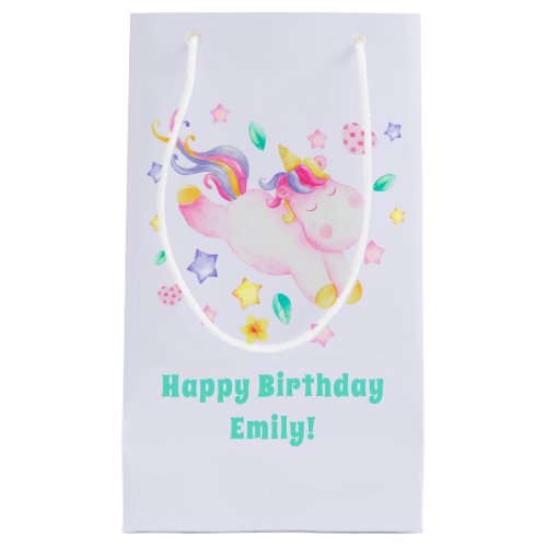 Cute Unicorn _ Personalized Lavender Kids Birthday Small Gift Bag