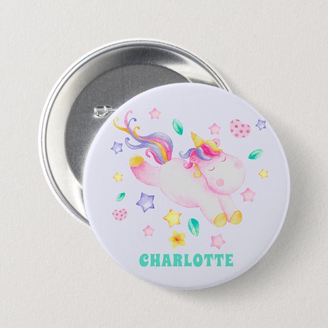 Cute Unicorn - Personalized Lavender Kids Button (Front & Back)