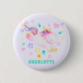 Cute Unicorn - Personalized Lavender Kids Button