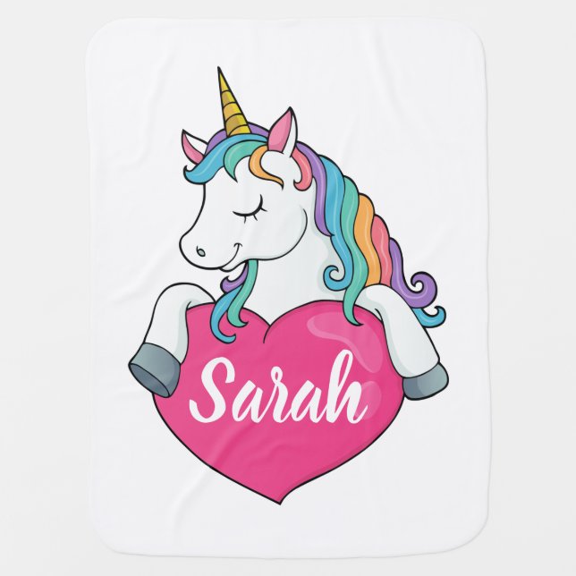 Cute Unicorn Personalized Name  Baby Blanket (Front)