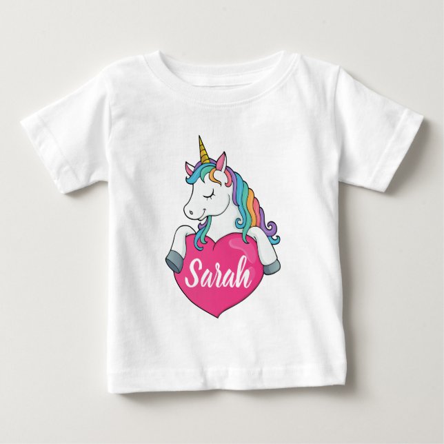 Cute Unicorn Personalized Name  Baby T-Shirt (Front)
