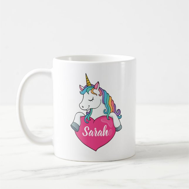 Cute Unicorn Personalized Name  Coffee Mug (Left)
