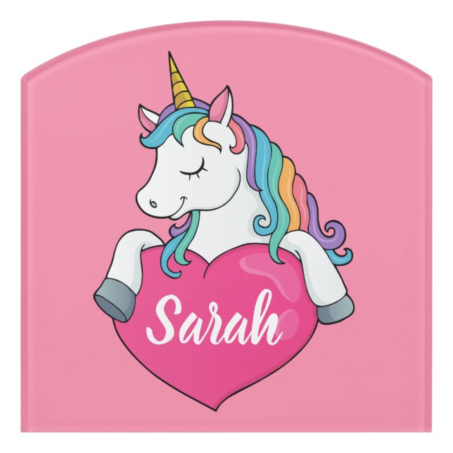 Cute Unicorn Personalized Name  Door Sign (Contour Front)