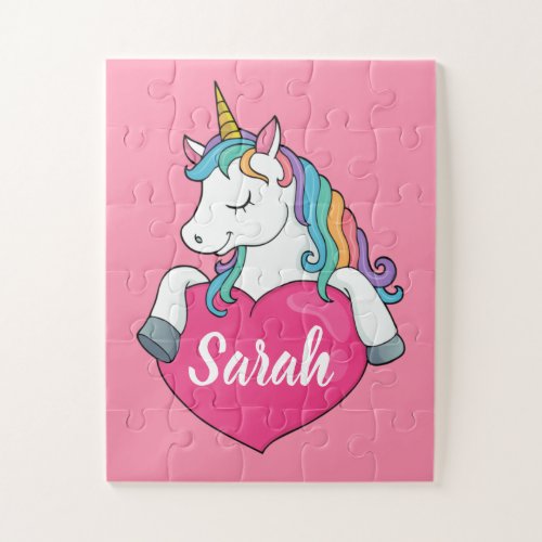 Cute Unicorn Personalized Name  Jigsaw Puzzle
