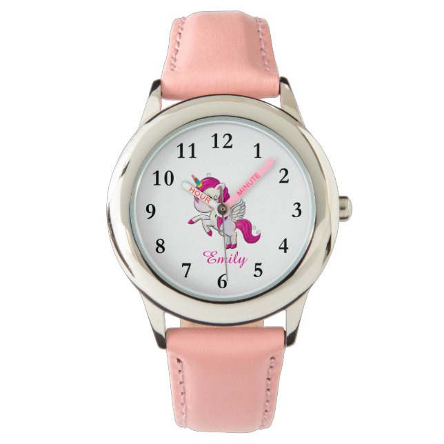 Cute Unicorn Personalized Name Kids Watch (Front)
