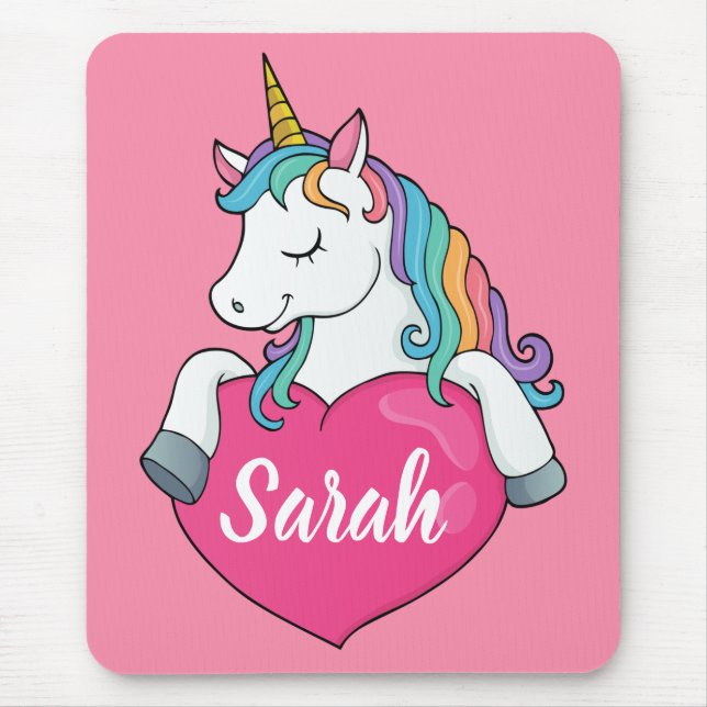 Cute Unicorn Personalized Name  Mouse Pad (Front)