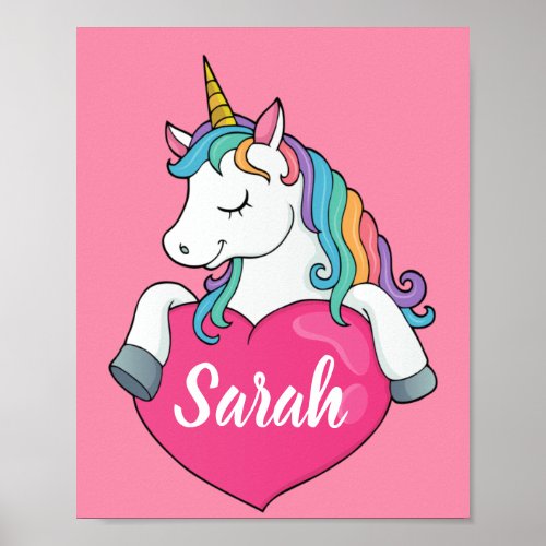 Cute Unicorn Personalized Name  Poster