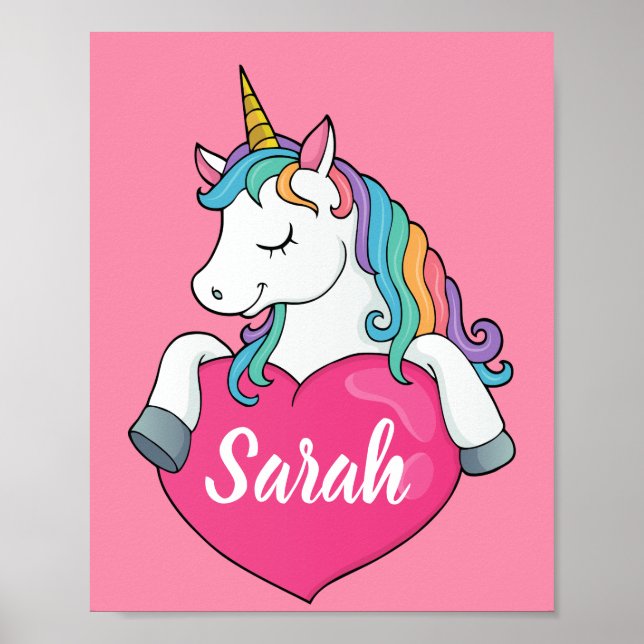 Cute Unicorn Personalized Name  Poster (Front)