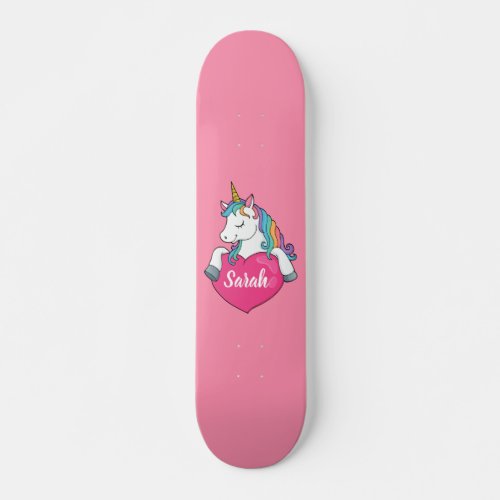 Cute Unicorn Personalized Name Skateboard